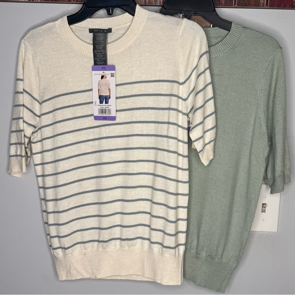 Set of 2/Matty M Women's Short Sleeve lightweight Sweater, Multi,